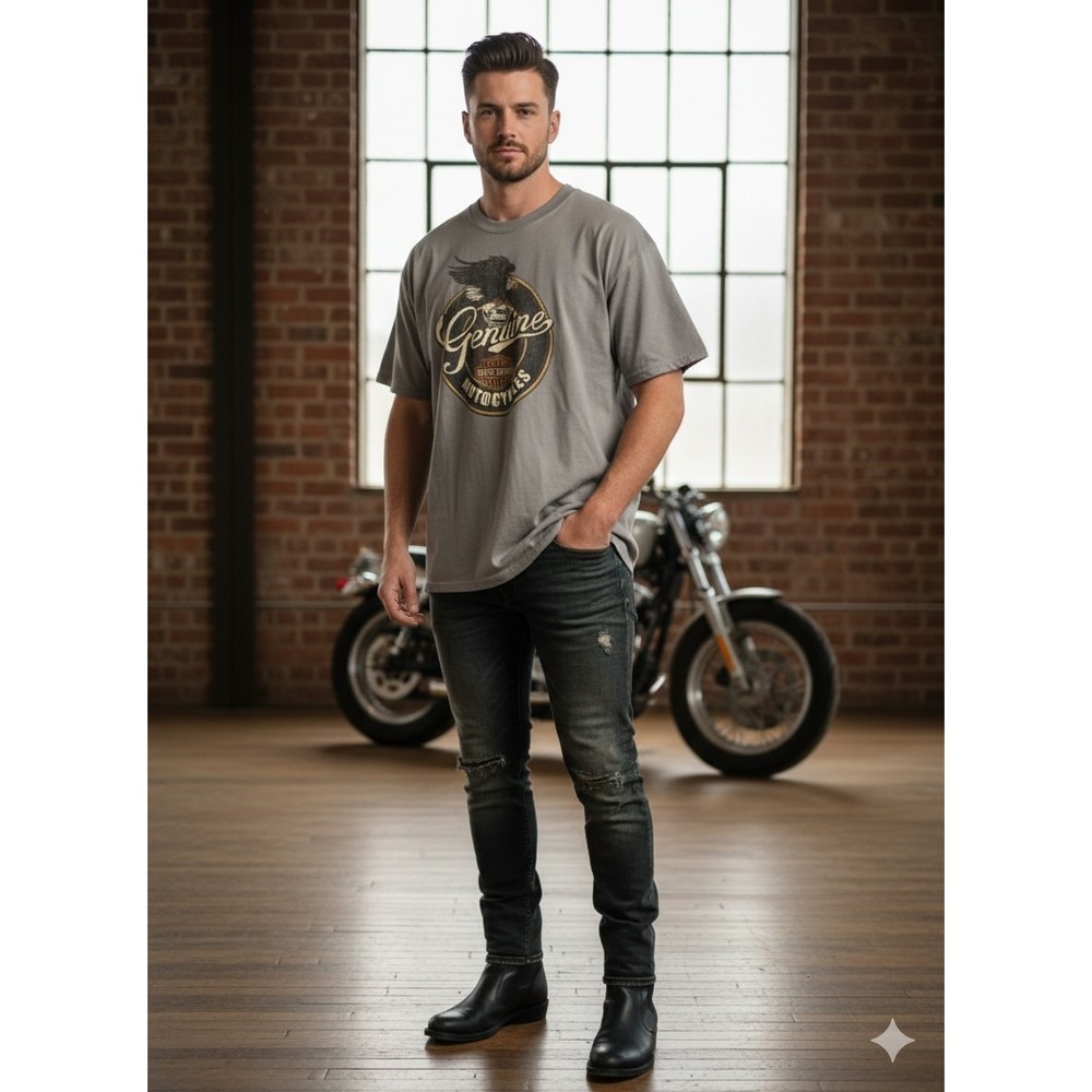 Harley-Davidson Mens Genuine Motorcycles Eagle Graphic Tee Gray 2XL RK Stratman
